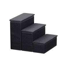 Etna 3-Step Pet Steps with Storage Fold Away Pet Stairs for Dogs Cats - Black