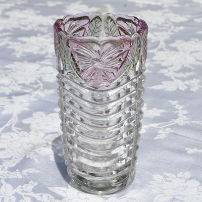 Purple Flowers Vase Anna Hutte Bleikristall 24% Lead Crystal Iridescent Ribbed