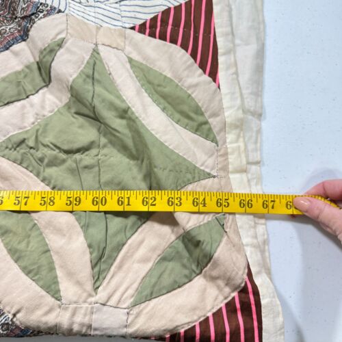 vintage handmade quilt twin double wedding ring 66x89 rustic primitive - Picture 7 of 12