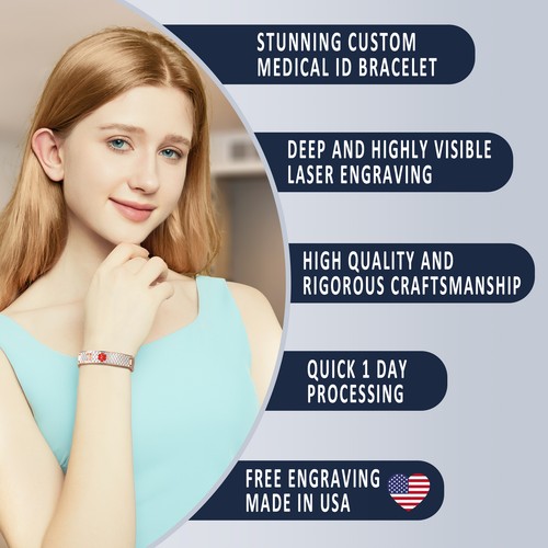 Divoti Custom Engraved Radiance Adjustabel Medical Alert ID Bracelet for Women - Foto 3 di 9