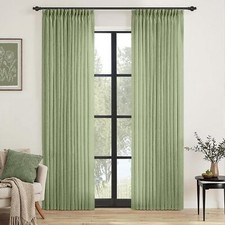 Pinch Pleated Sage Green Linen Curtains 96 Inches Long 2 Panels for Bedroom