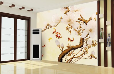 3D Branch Goldfish ZHUA44119 Wallpaper Wall Murals Removable Self-adhesive Ann