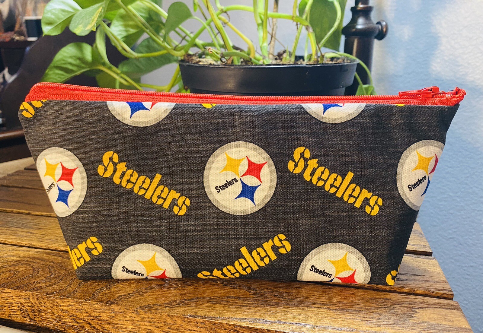 Handmade MakeUp Bag. Pittsburgh Steelers. Zippered, Lined. Cosmetic, Travel Bag.