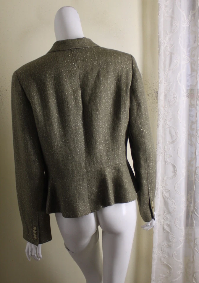 Ralph Lauren Sz 12 Green Gold Metallic Herringbone Jacket Blazer Linen L - Image 3 of 4