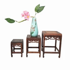 1set 3pcs red suanzhi wood rosewood Miniature table wooden stand display shelf 1