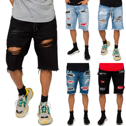 Victorious Men's Classic Raw Hem And Ripped Denim Shorts DS2045 DS2029 - Afbeelding 1 van 26