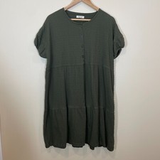 Madewell Women's Green Button-Up Tiered Dress Size Small Crinkle Mini Dress