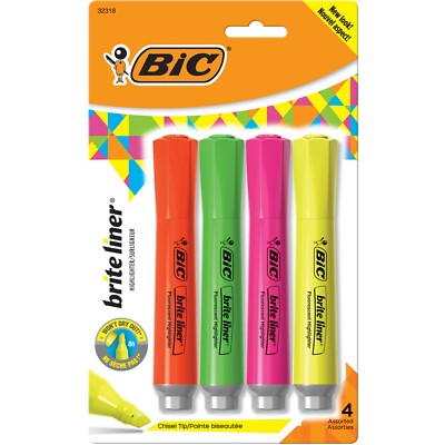 Bic Brita Liner XL Tank Highlighter Chisel Tip, 4 Count, (lot of 2)