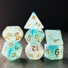 Sage's Capsules - Frosted Blue Semi-Transparent Acrylic Polyhedral Dice Set DnD