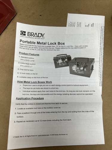 Brady 13 Lock Portable Metal Lock Box (65699) NIB Fast Shipping! + Warranty - Picture 7 of 8