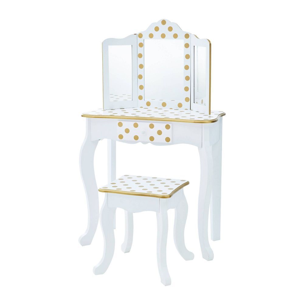 Teamson Kids Gisele 2pc Fashion Polka Dot Prints Wooden Kids Vanity Set