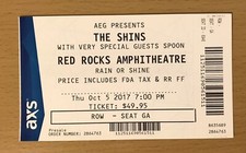 2017 THE SHINS RED ROCKS COLORADO CONCERT TICKET STUB CHUTES TOO NARROW NW SLANG