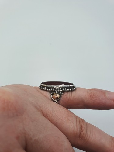 Lovely Vintage Solid Silver & Gold Details Cornelian Ring Size O - Picture 10 of 21