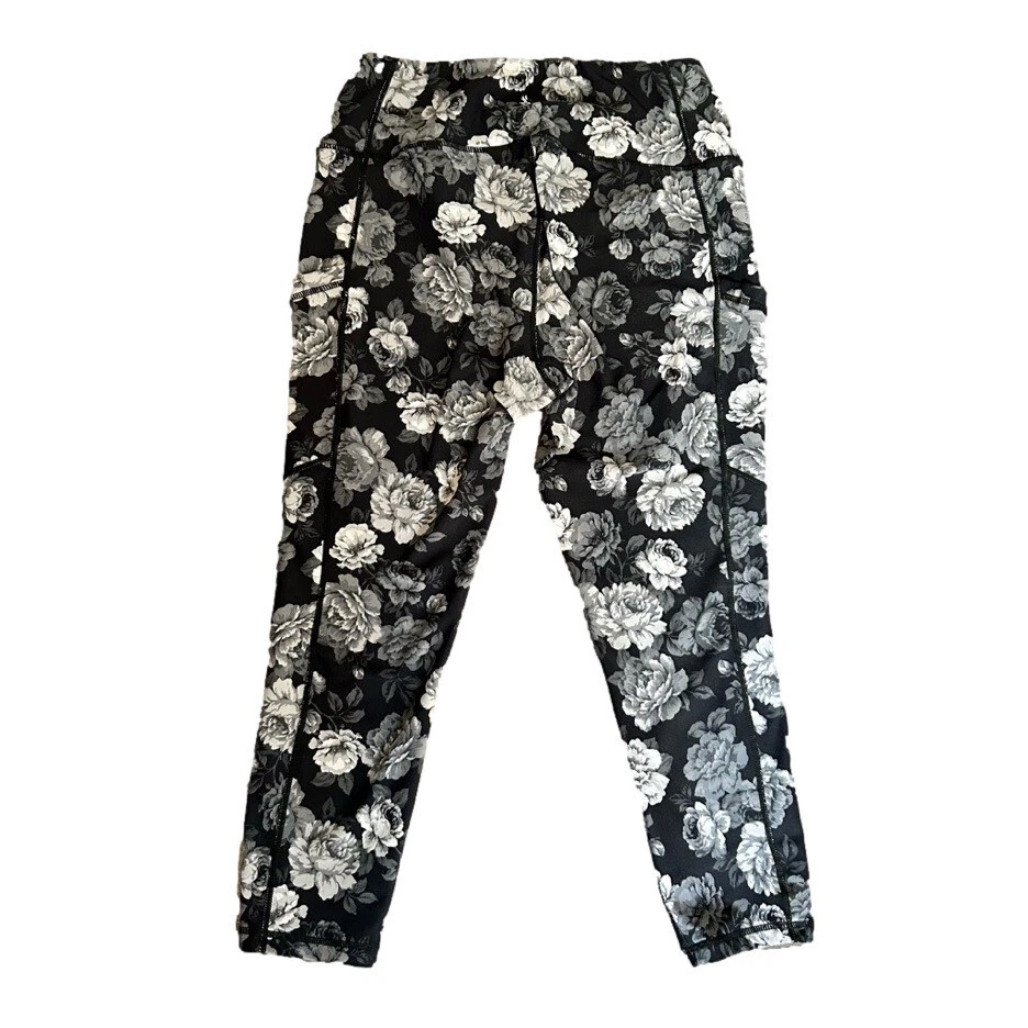 Torrid Active Pants Size 0 Floral Grey Black Rose Leggings Workout Pants