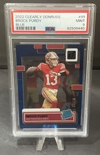 2022 Panini Clearly Donruss Brock Purdy RC #99 Rated Rookie Blue SP 81/99 PSA 9