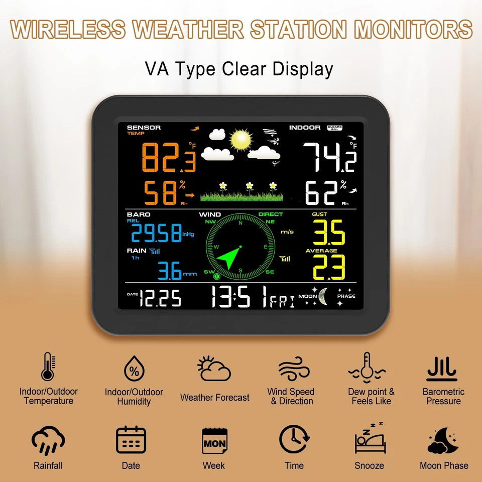 Home Weather Station Indoor/Outdoor with Rain Wind Temperature Pressure Forecast - Image 2 of 4