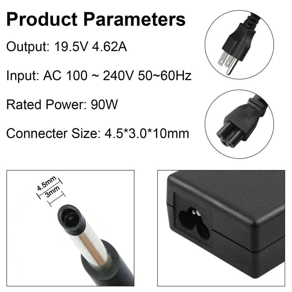 Cargador adaptador de CA para Dell Inspiron 15 5566 3551 3552 3558 17 5758 5759 P47F EE. UU. Foto 2 de 4