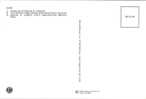 Lower Manhattan New York Yellow Banner Statue of Liberty, Twin Towers Postcard - Picture 2 of 2