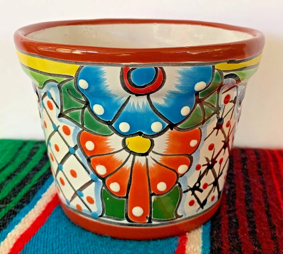 Mexican Ceramic Flower Pot Planter Folk Art Pottery Handmade Talavera 79