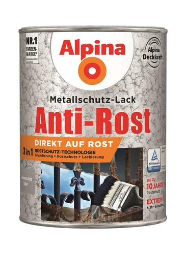 Alpina Metallschutzlack Anti-Rost Hammerschlag Silber 2,5 Liter