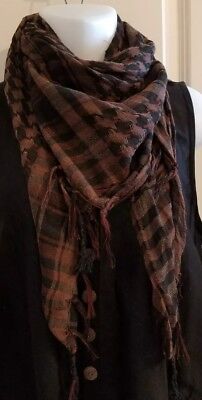 Brown NECK SCARF WRAP SQUARE Houndstooth Plaid Pashmina 37x37 with fringe