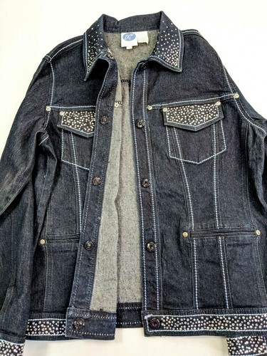 DG2 Womens Denim Jacket Med, Blue Crystal Studs Embellished NWOT Diane Gilman - Picture 5 of 5