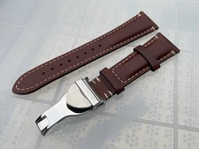 Tudor 22mm Brown Leather Watch Strap With Silver Deployment Buckle Solid New