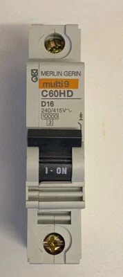 Merlin Gerin 16Amp MCB Multi9 C60HD 116 16A 1P Curve D Circuit Breaker Brand New
