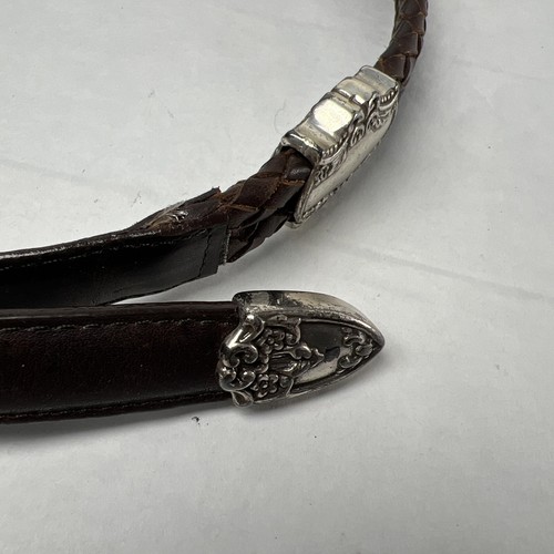 Vintage WOOLRICH Double Braided Leather Belt Brown Silver Hardware Western - Picture 4 of 14