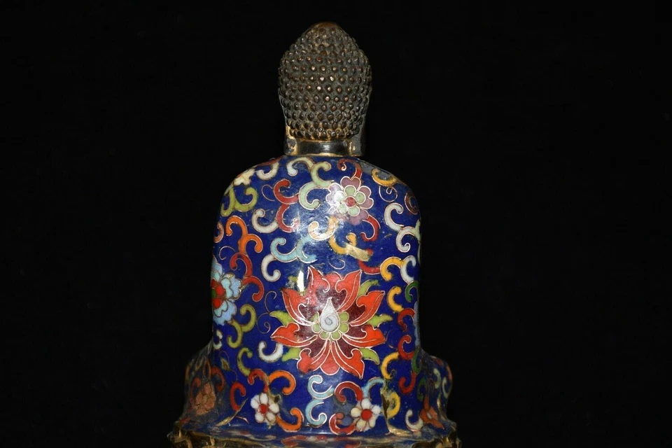 8,4-дюймовая китайская медная статуэтка Будды Шакьямуни из клуазоне старая латунная статуя - Изображение 2 из 4