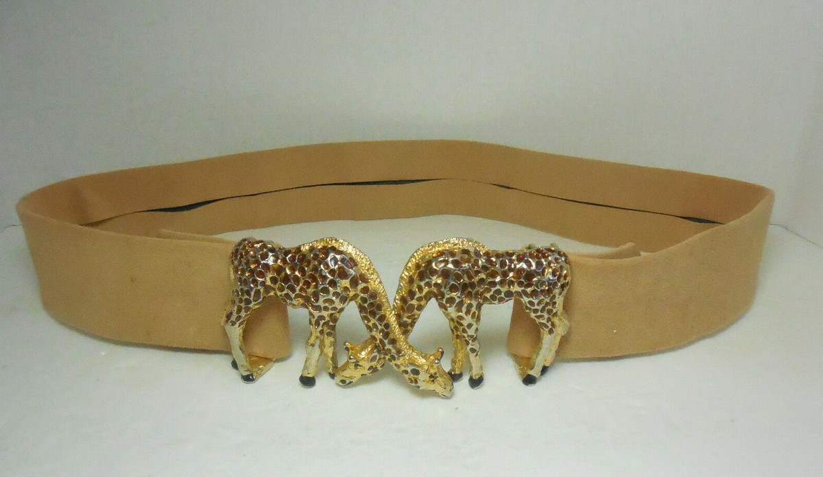 Vintage Designer Mimi Di N Gold Tone, Enamel Giraffe Buckle 