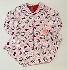 New Girls Hello Kitty Pajamas Size 6 Pants Button Up Shirt Set Cozy Pink Pjs