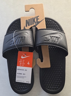 ** NEW Nike Benassi JDI Men's Sandals Slides 343880-001 SIZE 4 TRIPLE BLACK-RARE