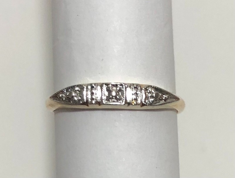 Antique Art Deco 14K Yellow White Gold Ring Wedding Band sz 7.5 Vintage