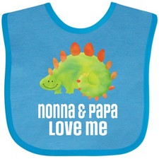 Inktastic Nonna And Papa Love Me Boys Grandchild Dinosaur Baby Bib Childs Cute