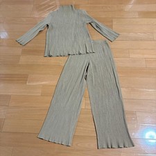 Issey Miyake Pleats Beige Pants Set Up Size M High Neck Long Sleeve
