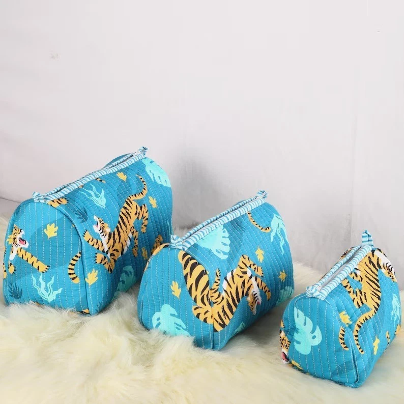 Indian Turquoise Tiger Toiletry Bag Unisex Makeup Bags Waterproof 3 Pcs. Sets