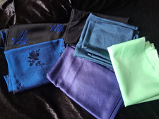 Vintage Fabric Fat Quarters & Scraps Crimpline Silk Rayon Blue Green Black FC16