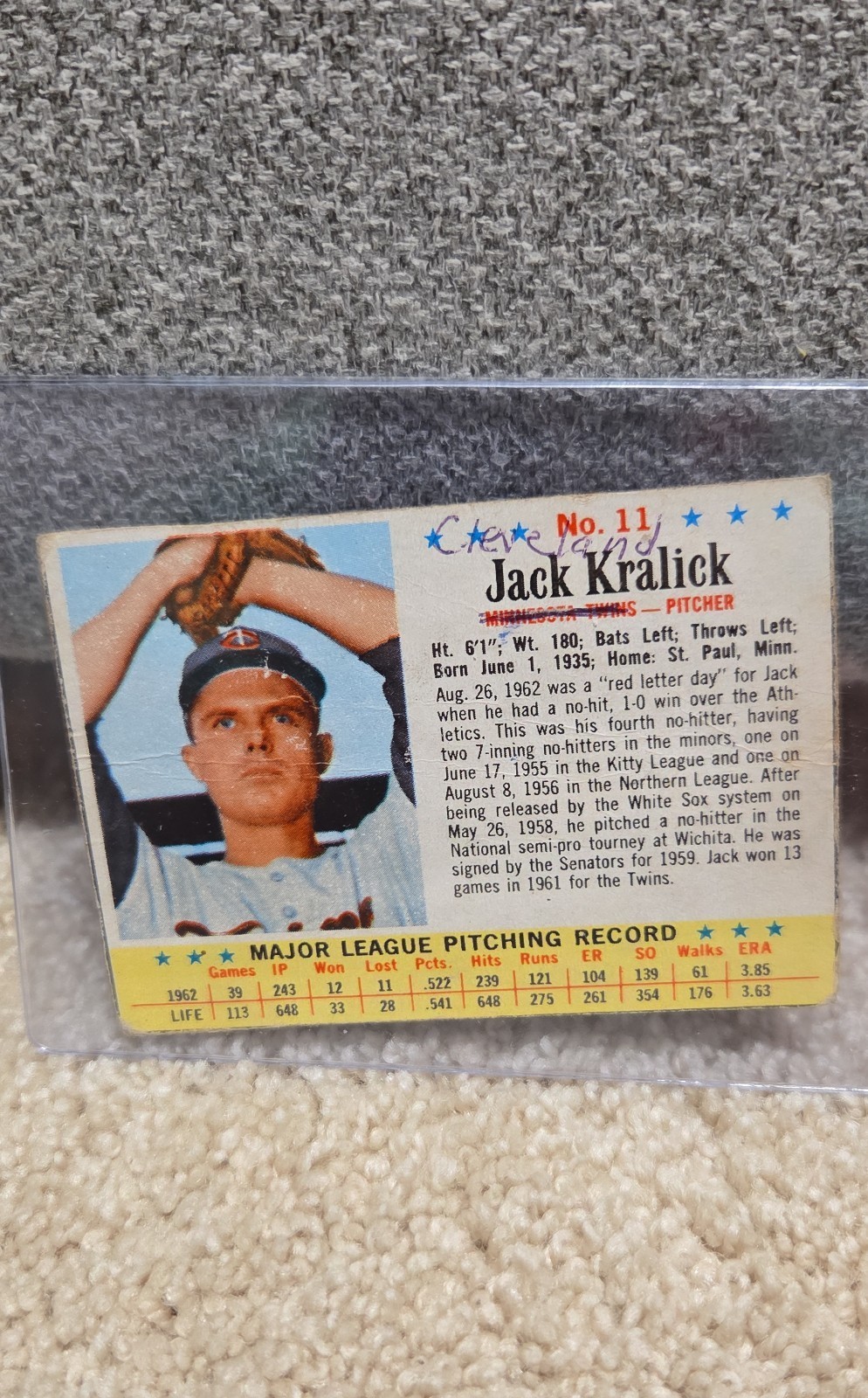 1963 Jell-O - Jack Kralick #11 PP5