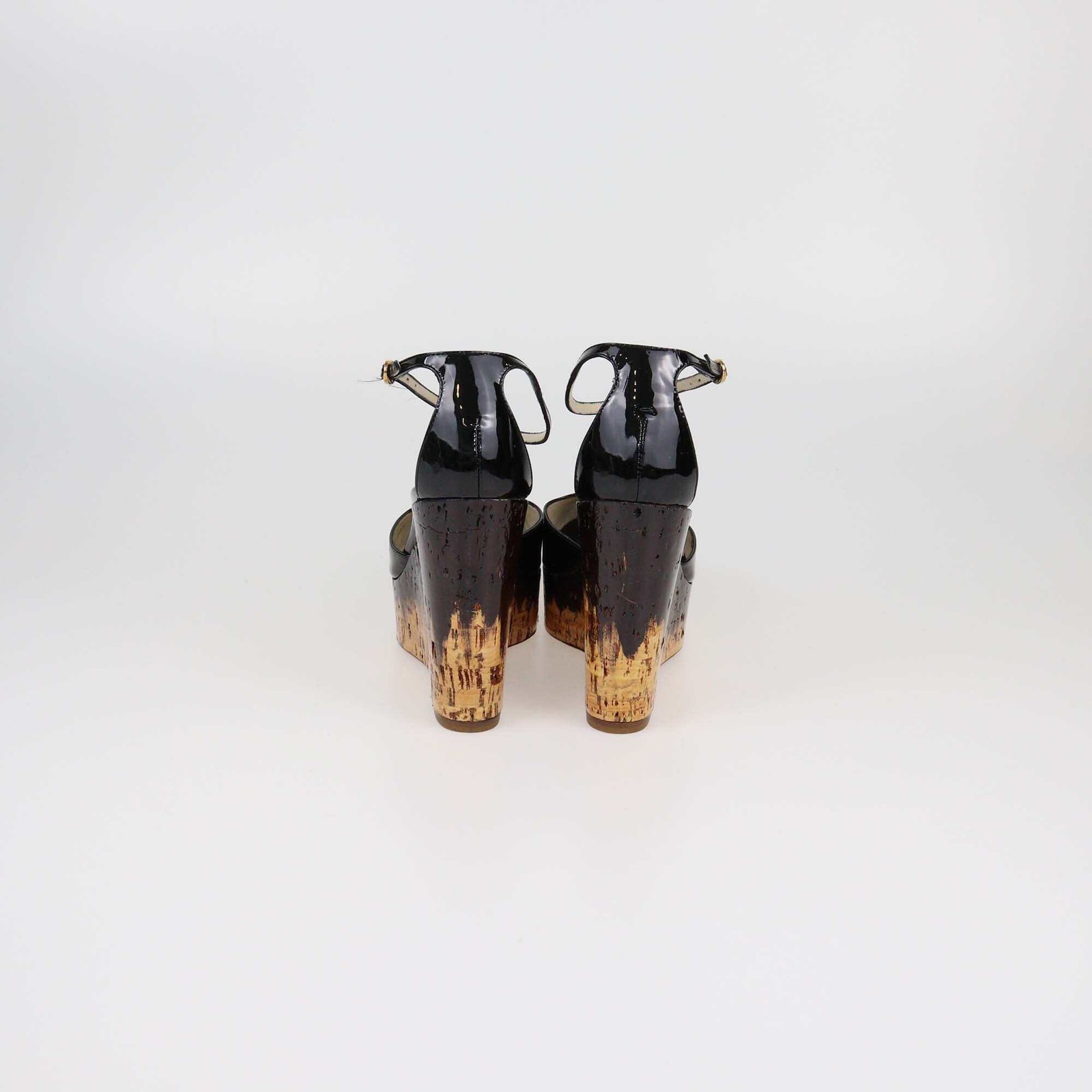 Sandali Yves Saint Laurent neri con zeppa in sughero e cinturino a T