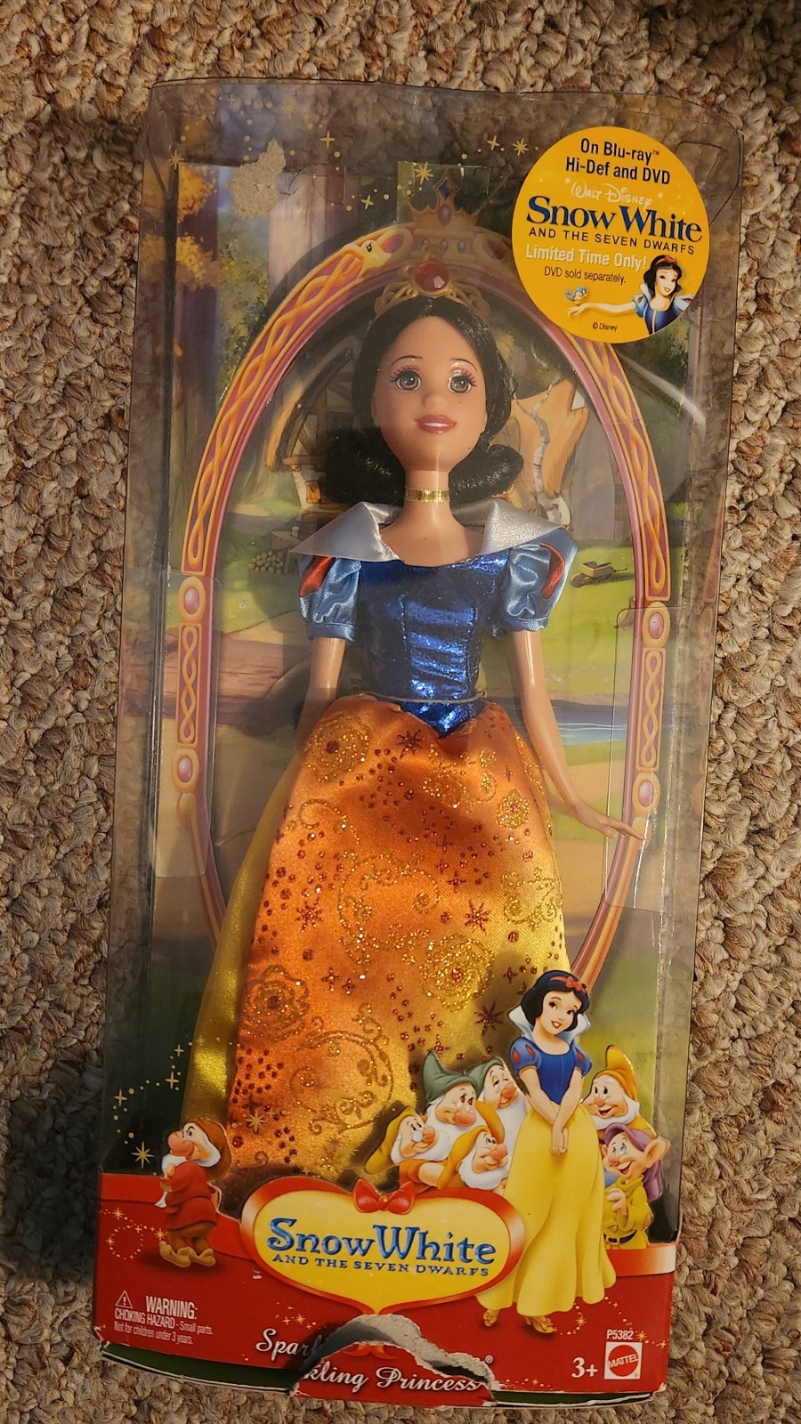 Disney Sparkling Princess Snow White and the Seven Dwarfs Doll 2008 Mattel New