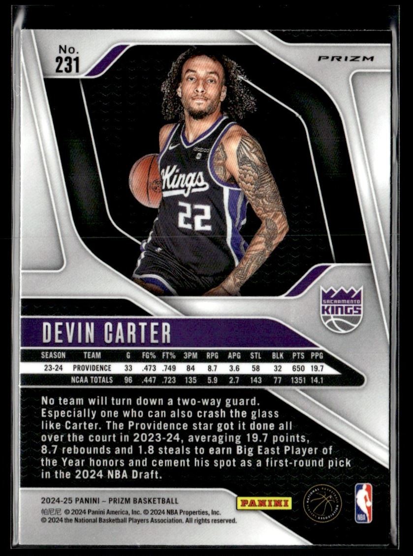 2024-25 Panini Prizm Orange Ice Devin Carter RC Sacramento Kings