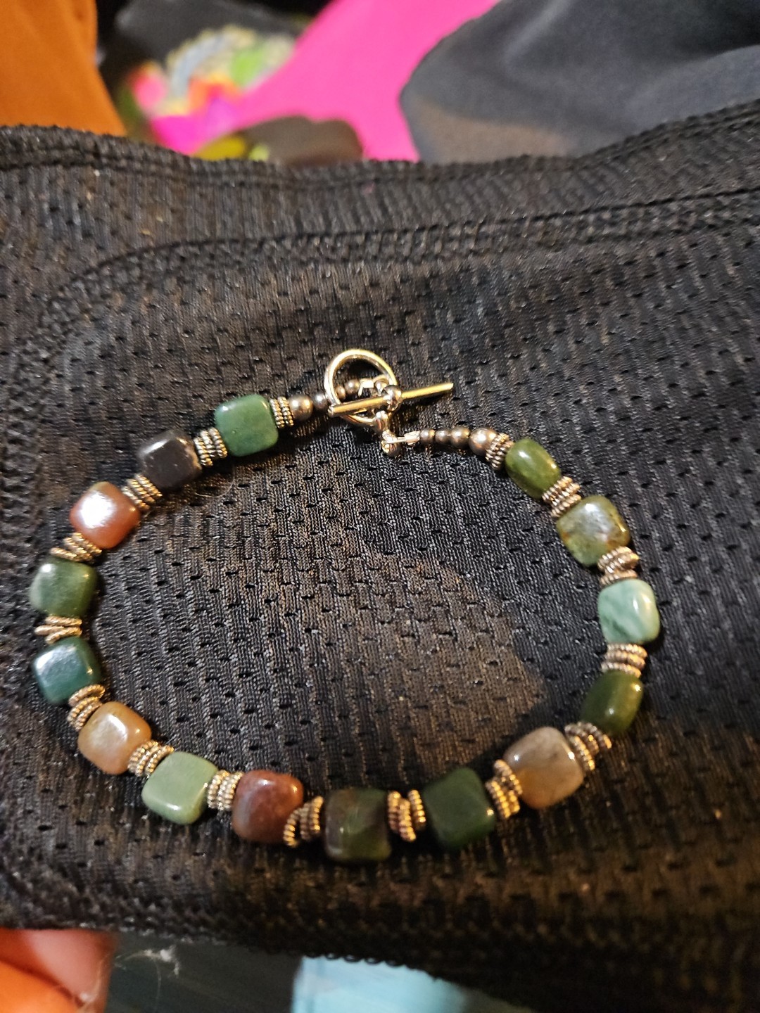 jasper, moss agate with red agate  carnelian Bracelet