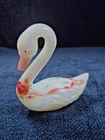 Fenton Swan Figurine Hand Painted Pearlescent  Floral Happy 40th Anniversary