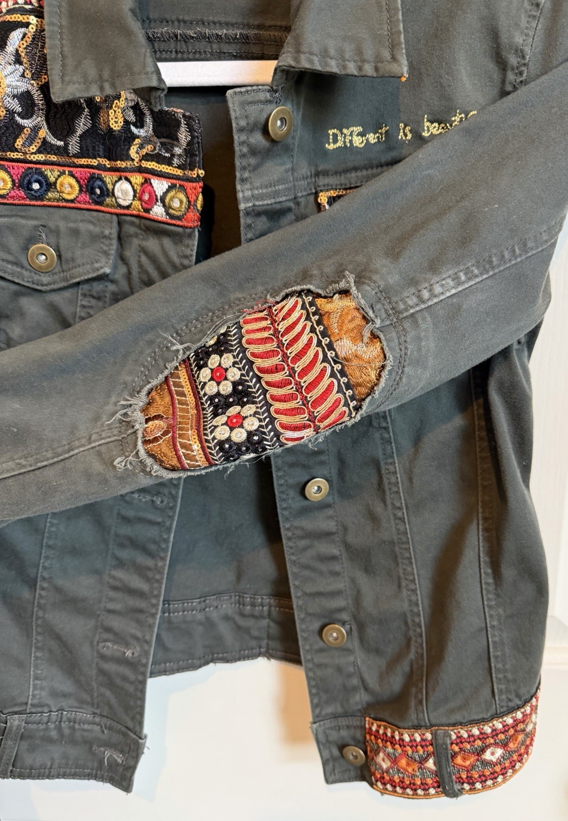 Desigual Olive Embroidered Patchwork Distressed B… - image 5