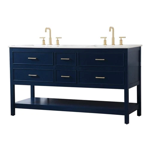 Elegant Decor Sinclaire 60" Aluminum Alloy & MDF Double Bathroom Vanity in Blue - Picture 1 of 8