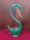 Vintage Murano Glass Swan figurine Blue, Green With Gold Bill 14"