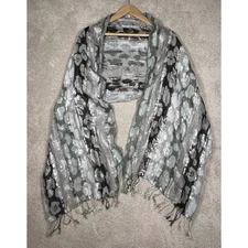 Badgley Mischka Scarf Wrap Silver Black Gray Leopard Pashmina Metallic Fringe