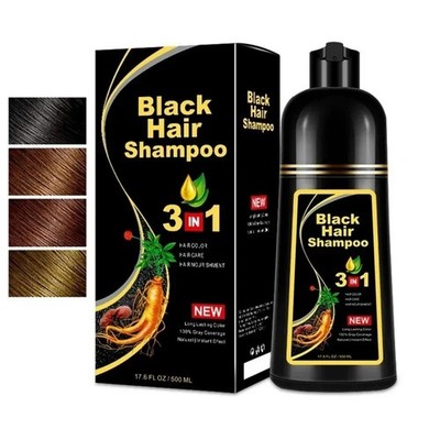 Instant Hair Color Dye Shampoo 3 in 1 Herbal Ingredients Black/Dark Brown 500ml