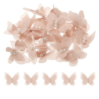 Butterfly lace 25pcs, pink embroidered organza